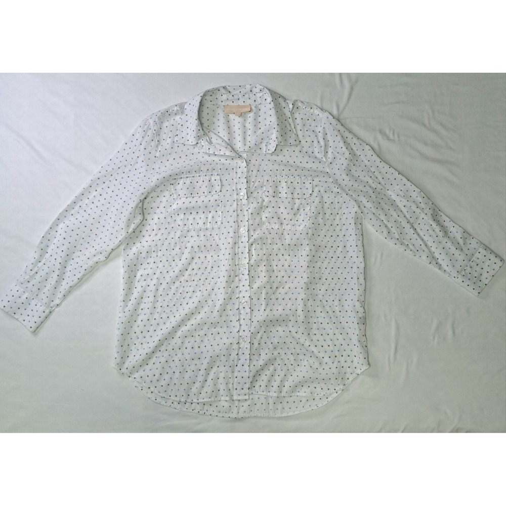 Grand & Greene Women's M Tiny Hearts Wht 3/4 Sleeve Button-Up Romantic Dreamy